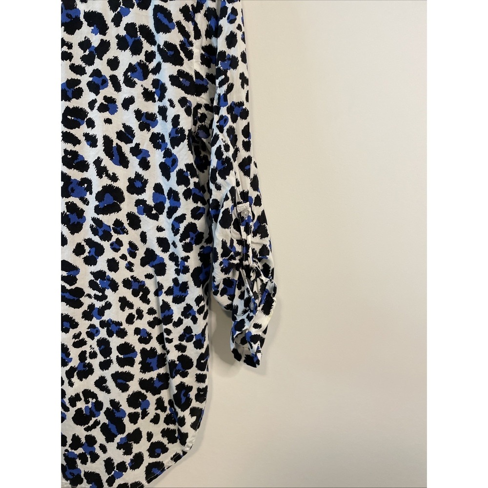 Grand & Greene Large Blue Leopard Print Rayon Top 3/4 Sleeve Boho Blouse - Picture 10 of 15